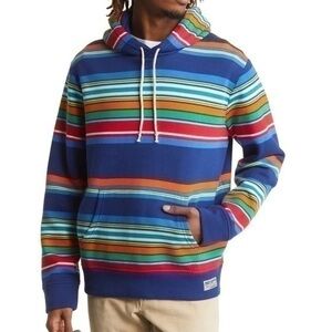 Polo Ralph Lauren Men Rainbow Color Striped Rope Drawstring Fleece Hoodie Size M